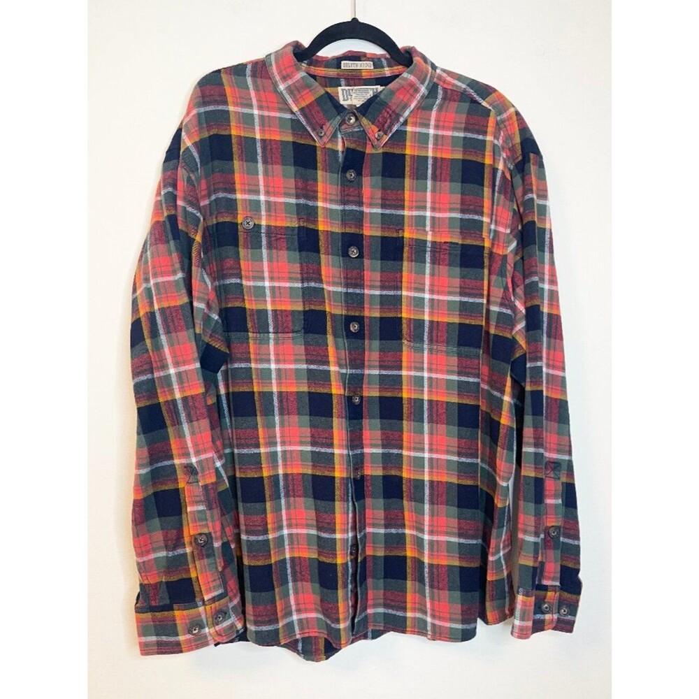 Duluth Trading Co Untucked Plaid Flannel Shirt Men's 2XL Relaxed Fit 100% Cotton